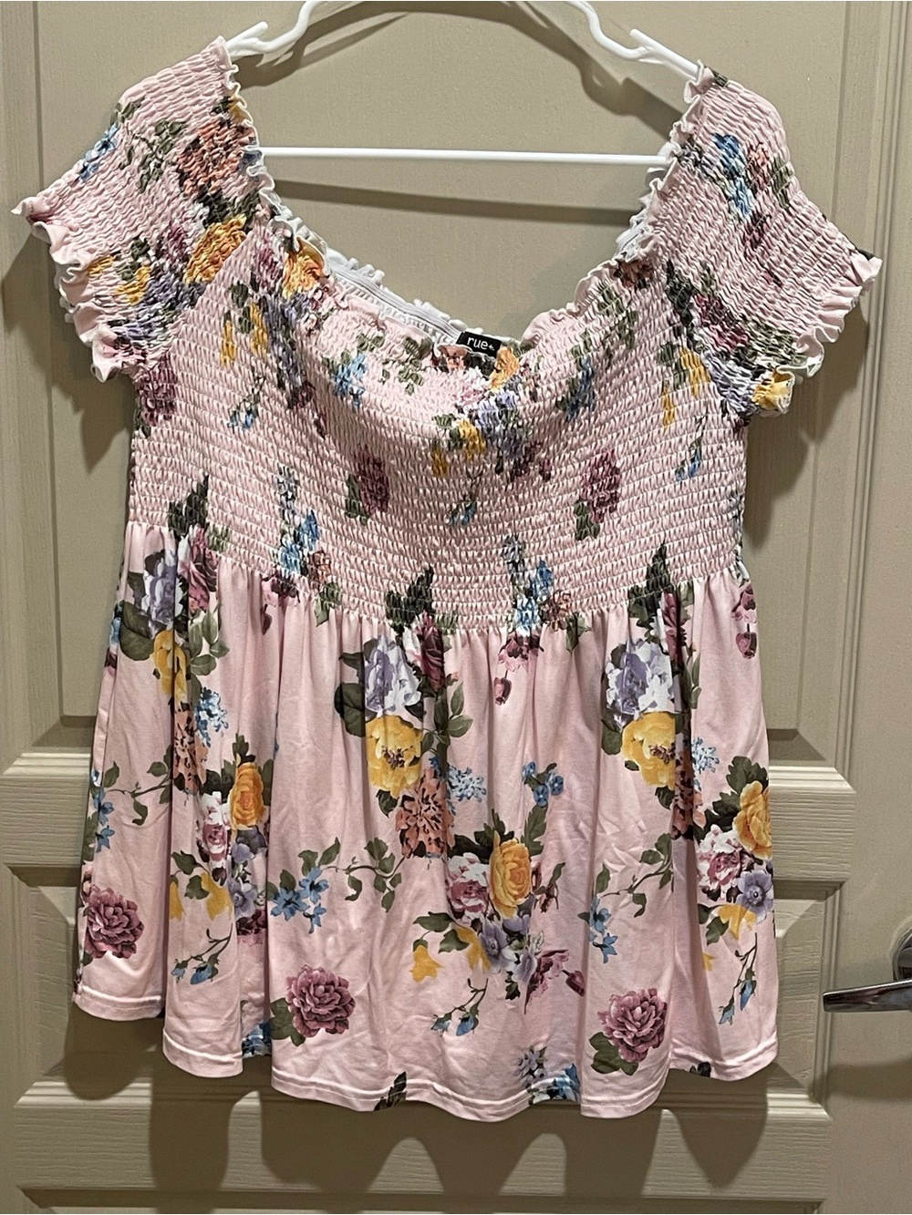 NWOT Rue21 Pink Floral Smocked Off-Shoulder Top